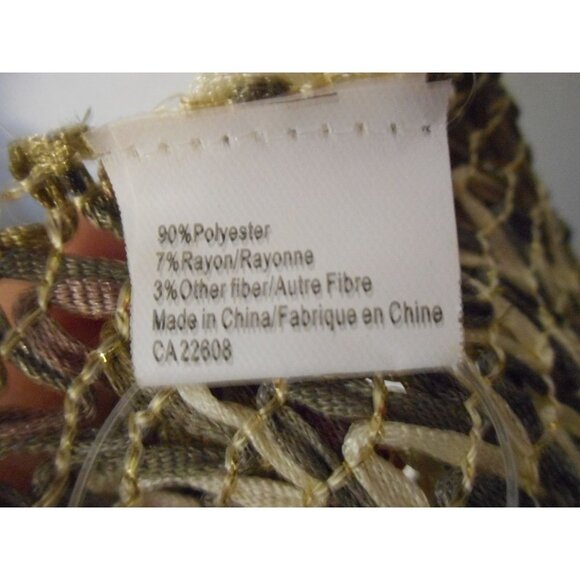 NWT Beige Tan Gold Fringe rectangle loose woven scarf - Estate Find - Picture 4 of 5